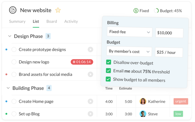Development project and task tracking