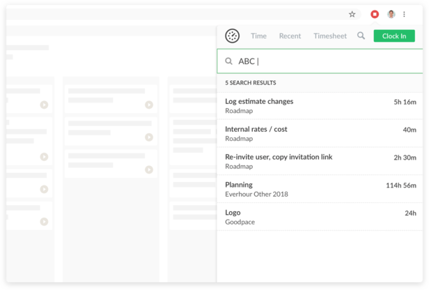 Everhour extension search task