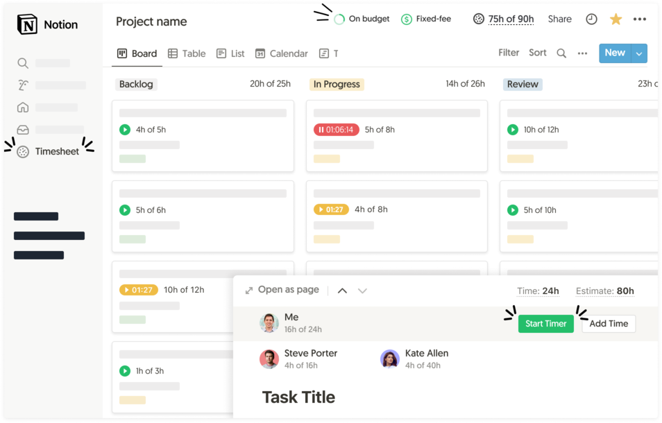 Time tracking and estimates inside Asana