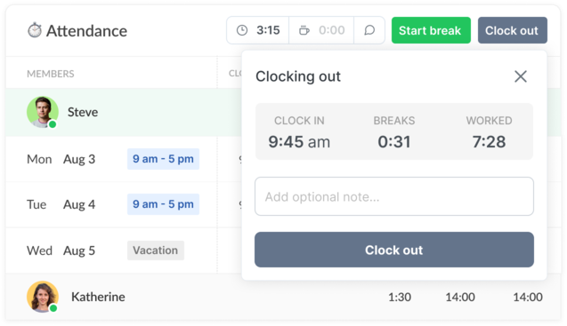 Clock in and out with comments in Shifts