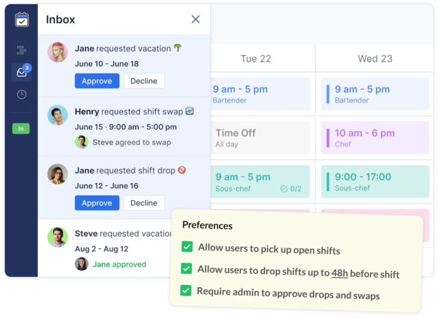 Shifts inbox notifications
